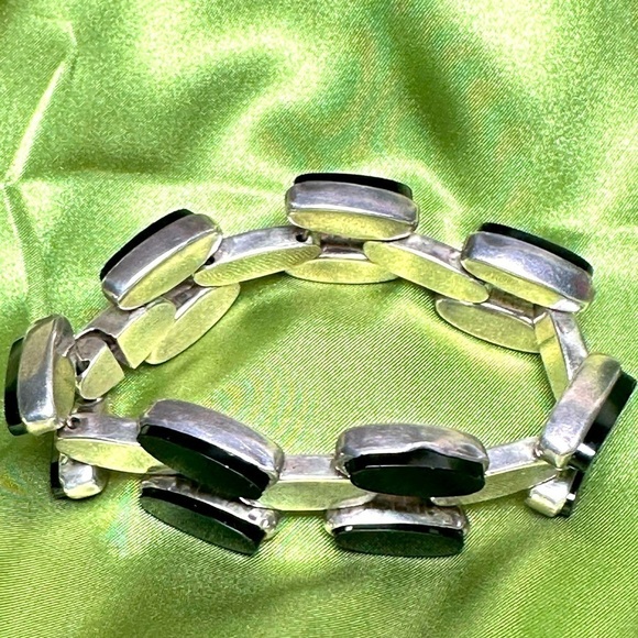 Women’s Bracelet Sterling Bezel Set Onyx Del Rio Mexico Handmade 7’ VTG 4111 B - Picture 1 of 15